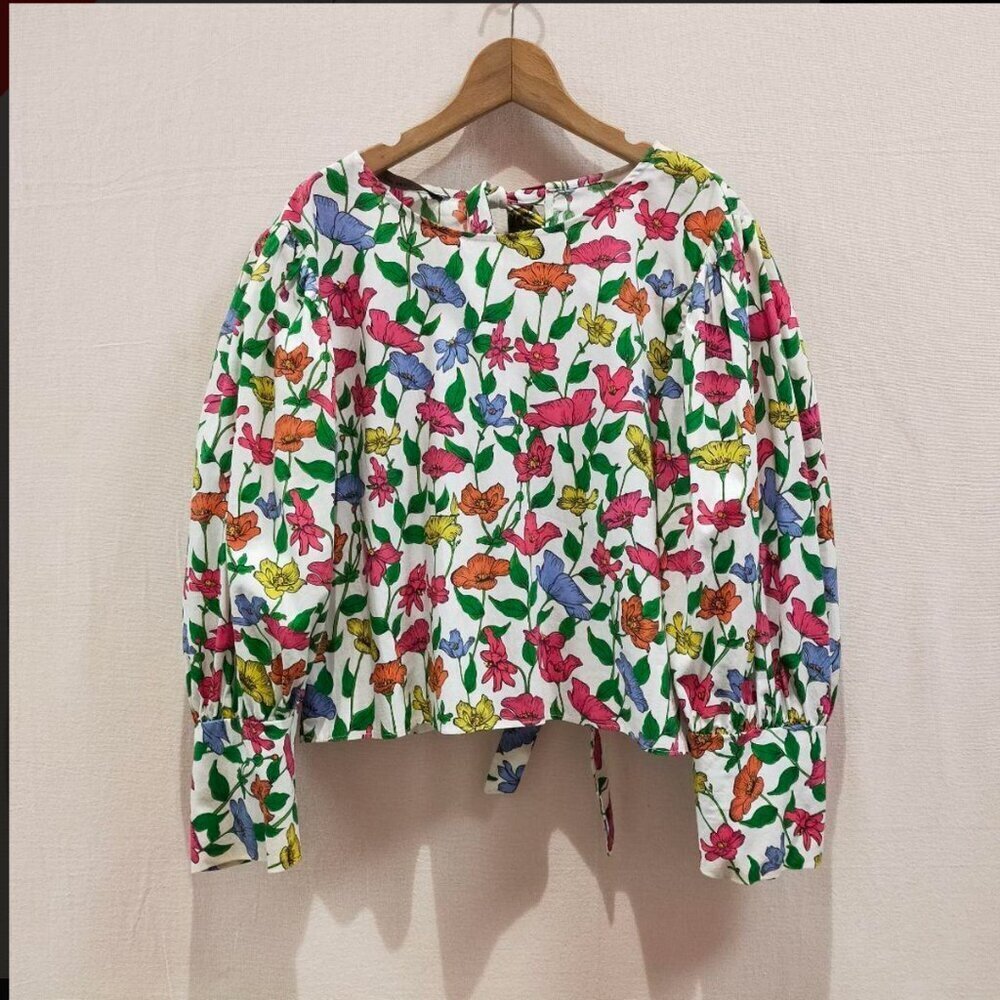 ZARA Long Sleeve Crop Blouse Multicoloured Floral Size S NWOT
